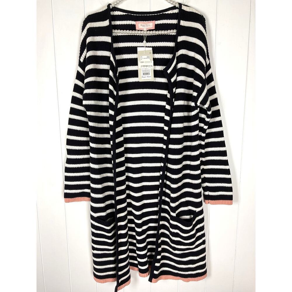 NWT Part‎ Two Copenhagen Womens Navy and White Striped Duster Cardigan Size SM